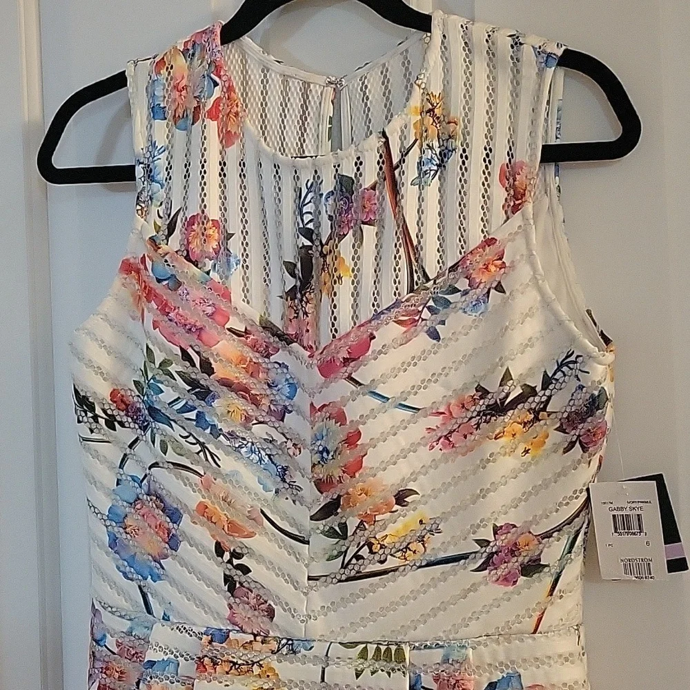 Gabby Skye ivory floral fit and flare tank dress 6 - Picture 2 of 16